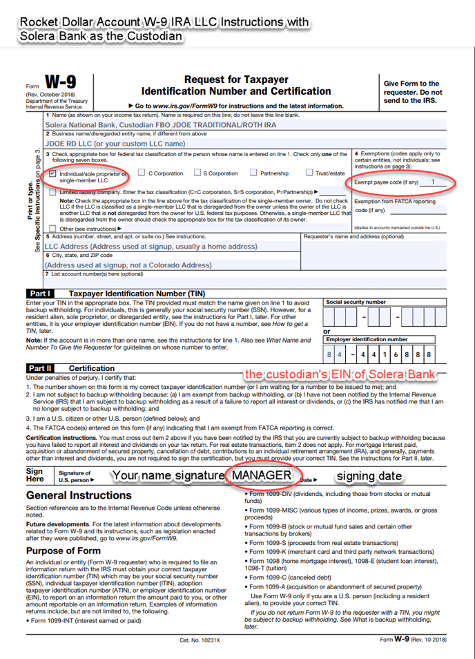 How do I fill out IRS Form W9 for my IRA LLC? Rocket Dollar